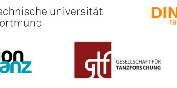 Logos: TU Dortmund, DIN A13 tanzcompany, actiontanz, Gesellschaft für Tanzforschung, LAG TANZ NRW